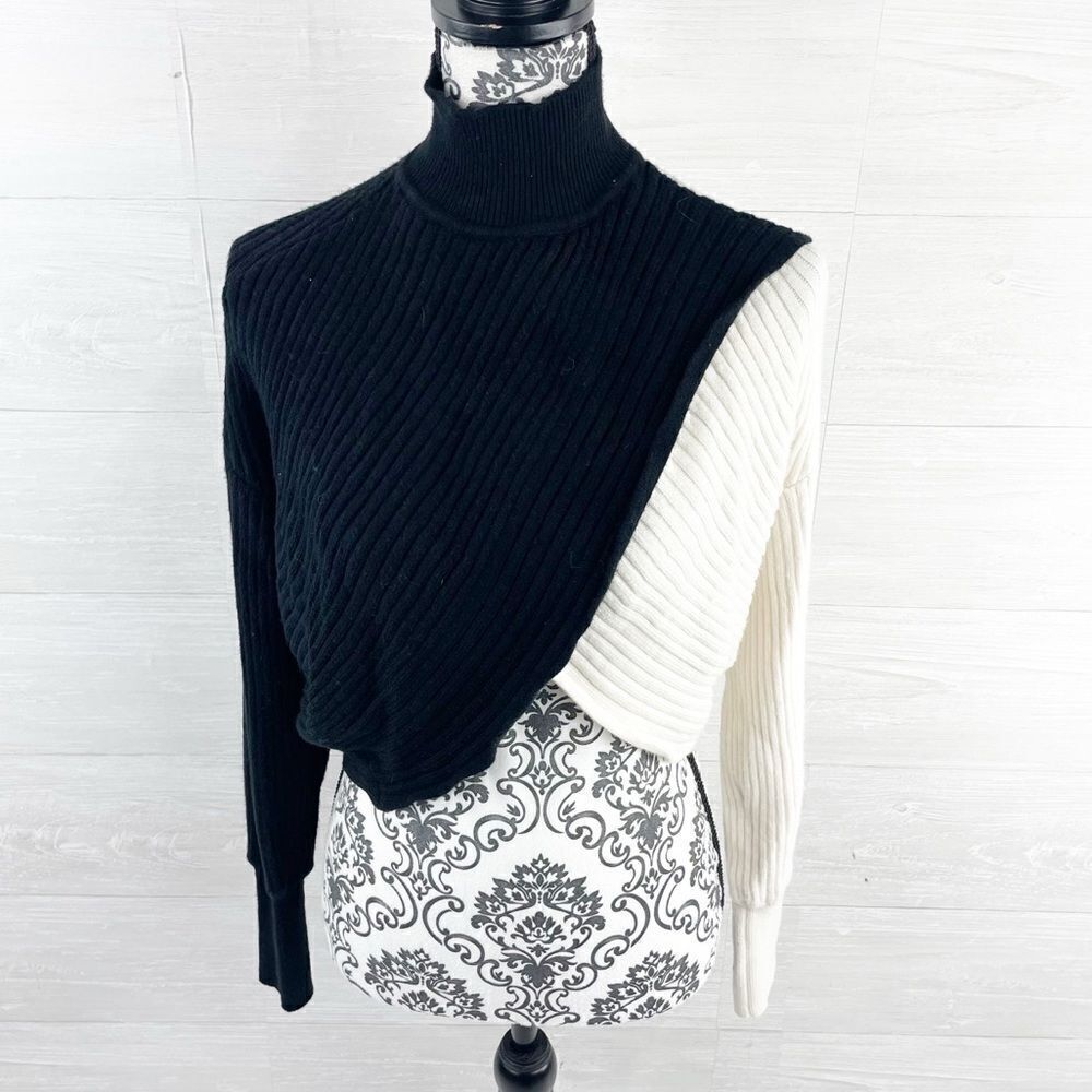 Express Color Block Wrap Front Mock Neck Crop Swe… - image 5